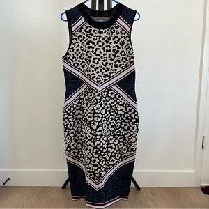 Vince Camuto Leopard Print Knit Sheath Dress In Blue Multi Size Large